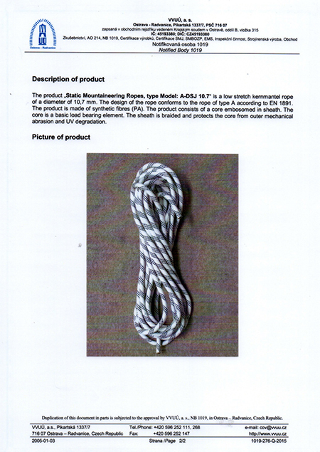 公司研發(fā)生產(chǎn)的靜力繩通過(guò)“歐盟CE”認(rèn)證